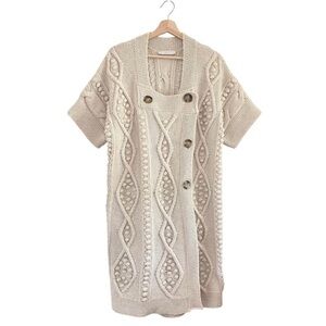 Stella McCartney Wool Cashmere Chunky Cable Knit Bobble Cardigan Dress Ecru IT40